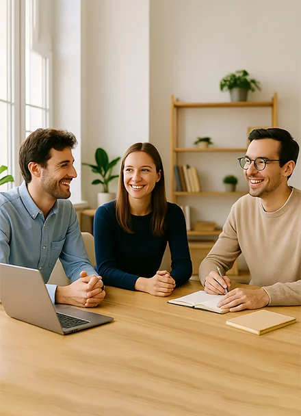 Des collègues discutent dans un bureau moderne